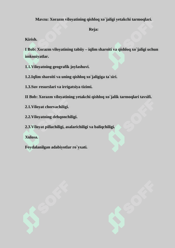 Xorazm viloyatining qishloq xo`jaligi yetakchi tarmoqlari 2