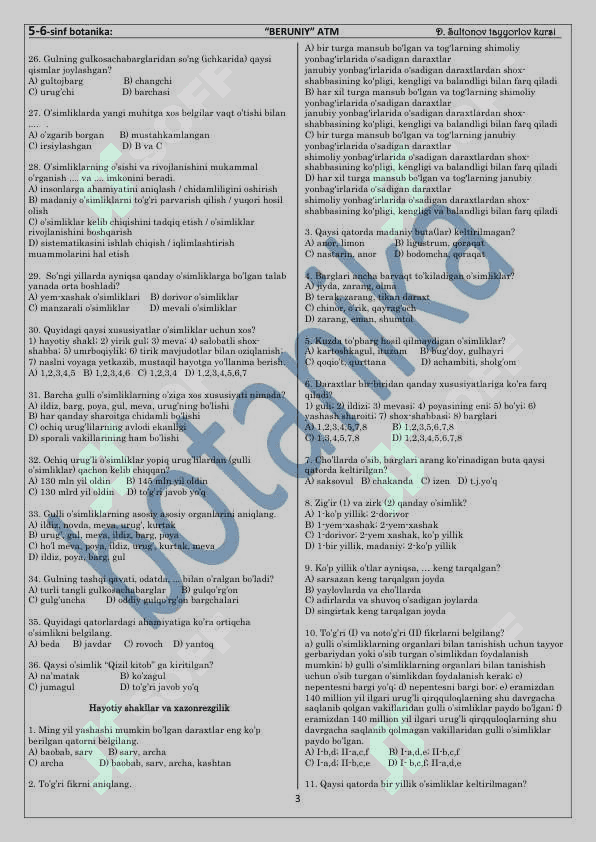 5-6sinf botanika mavzulashtirilgan testlar yangi mavzular boyicha 3