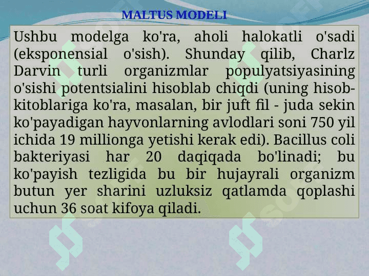 Maltus va Ferhulst-Perl modellari 6