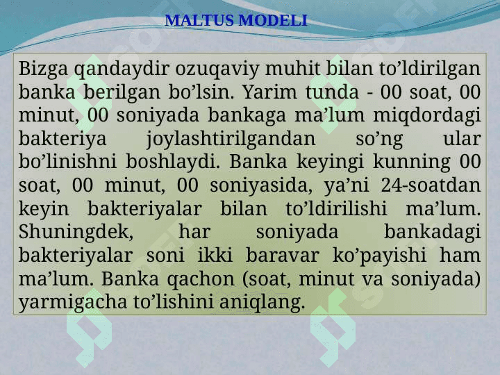 Maltus va Ferhulst-Perl modellari 8