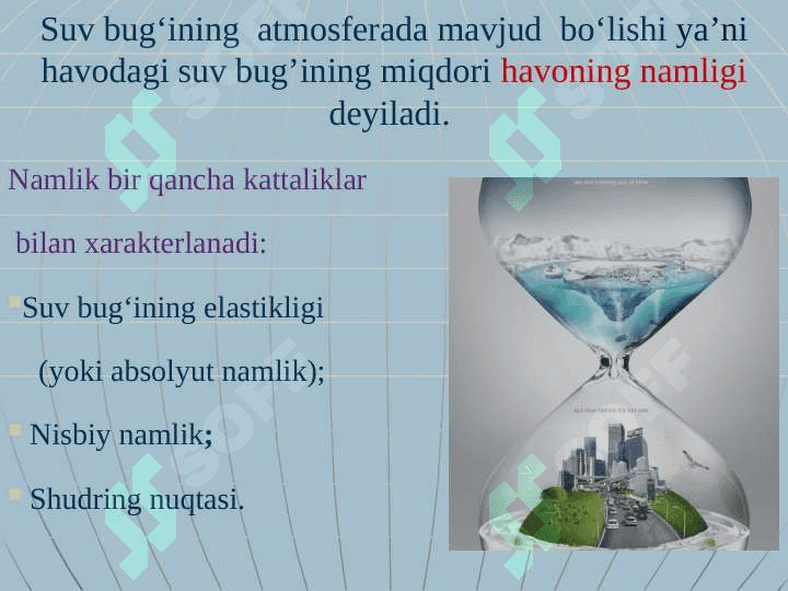 HAVONING NAMLIGI. HAVO  NAMLIGI KO`RSATKICHLARINING ORGANIZMGA TA`SIRI.  ASSMAN PSIXROMETRI YORDAMIDA HAVONING NAMLIGINI ANIQLASHNI O`RGANISH. 2