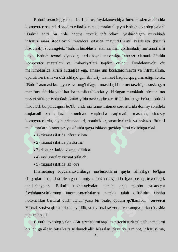 Bulutli texnologiyalar va ularni o’quv jarayonida qo’llash 6