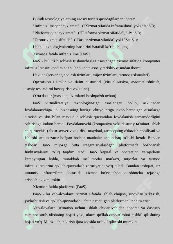 Bulutli texnologiyalar va ularni o’quv jarayonida qo’llash 8