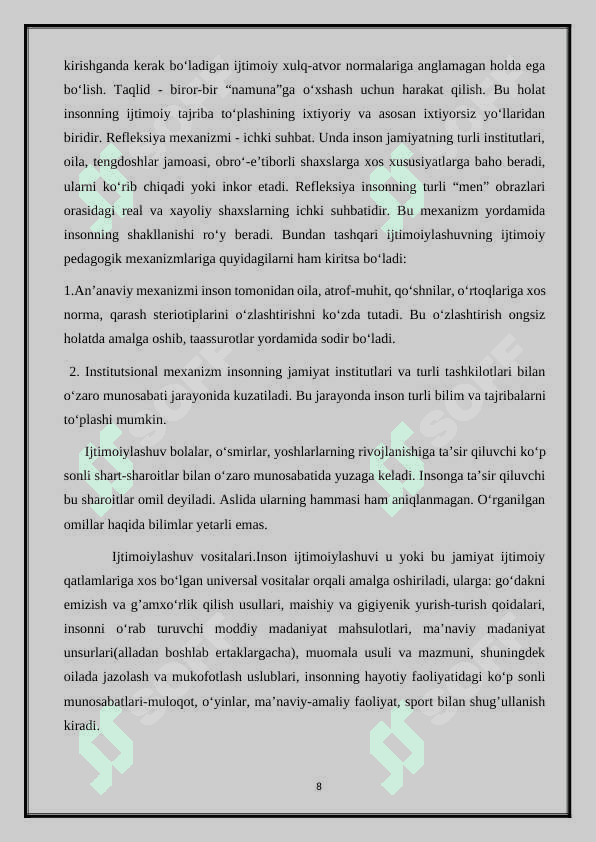BOLANING ILK IJTIMOIYLASHUV DAVRI 8