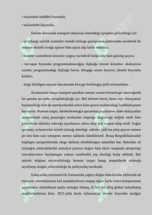 Turizm tarawında transport xızmetleriniń klassifikatsiyası 4