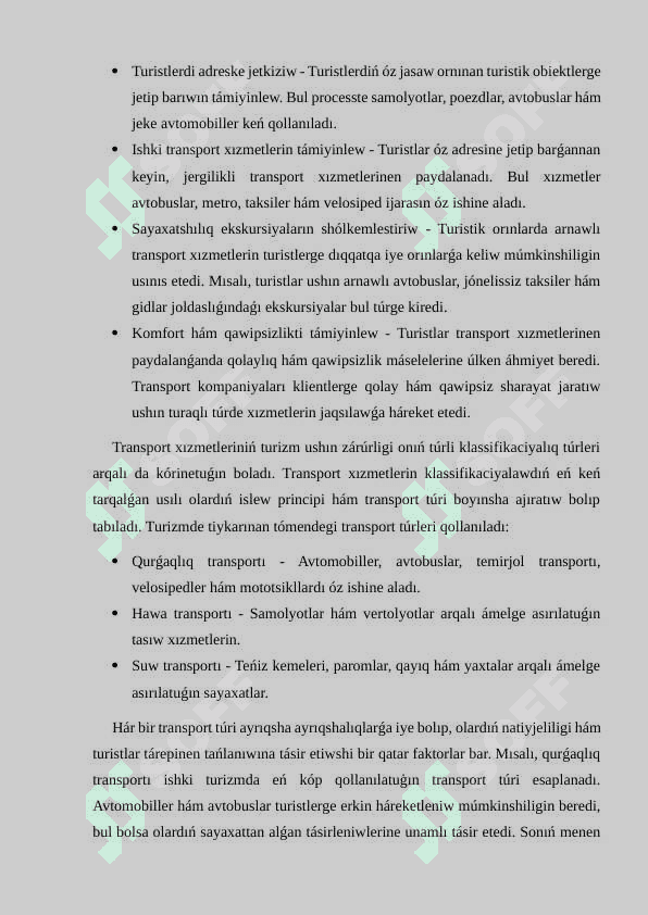 Turizm tarawında transport xızmetleriniń klassifikatsiyası 7