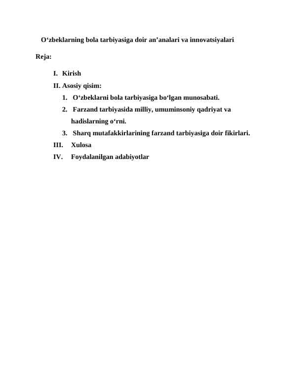 Oʻzbeklarning bola tarbiyasiga doir an’analari va innovatsiyalari