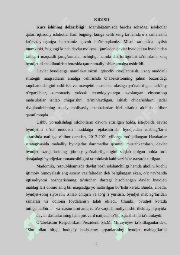 O’ZBEKISTON RESPUBLIKASI DAVLAT BUDJET XARAJATLARI TAHLILI 2