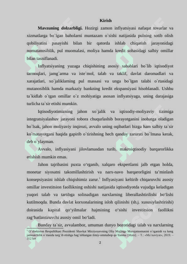 OʻZBEKISTON RESPUBLIKASIDA INFLYATSIYASI OʻSISH SURATI DINAMIKASI VA TAHLILI 2
