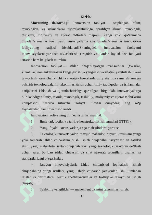 O'ZBEKISTON RESPUBLIKASIDA INNOVATSION FAOLIYATNI MOLIYALASHTIRISH MASALALARI 2