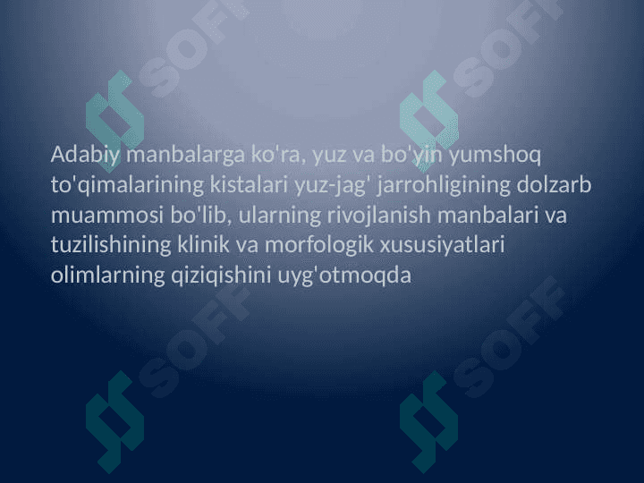 Tug'ma kistalar.Epidermoid va dermoid kistalar yon va buyin kistalari xamda oqma yo'llari klinka tashxis davolash 2