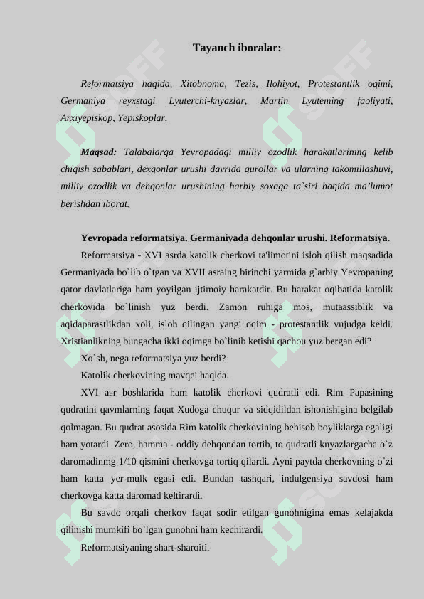 Yevropadagi milliy ozodlik va dexqonlarning urushlari davrida harbiy san`atning rivojlanishi 2