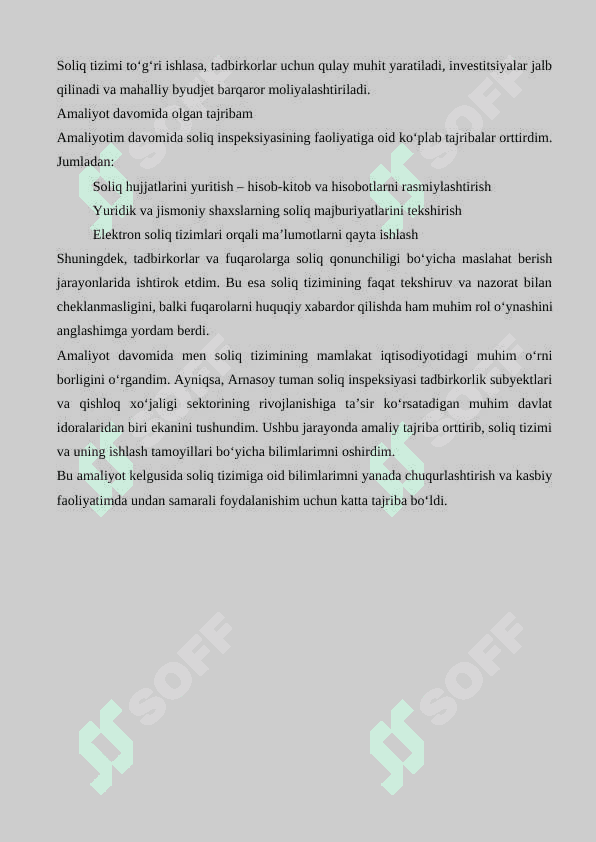 SOLIQ MALAKAVIY AMALIYOT (BITIRUV OLDI)   KUNDALIK HISOBOT 6
