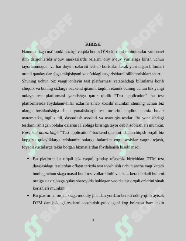Test application backend qismini ishlab chiqish 4