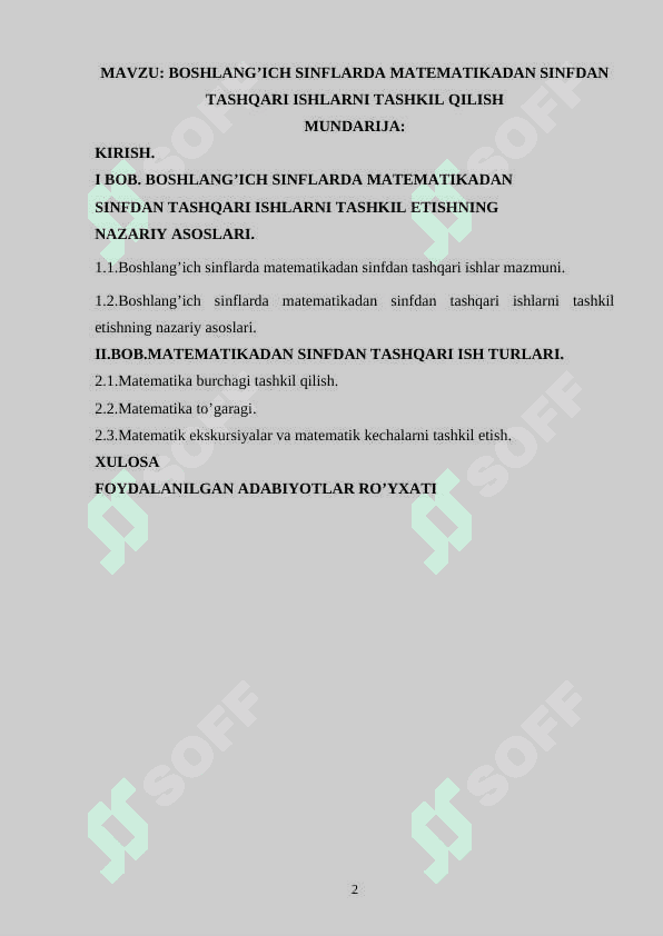 Boshlang’ich sinflarda matematikadan sinfdan tashqari ishlarni tashkil qilish 2