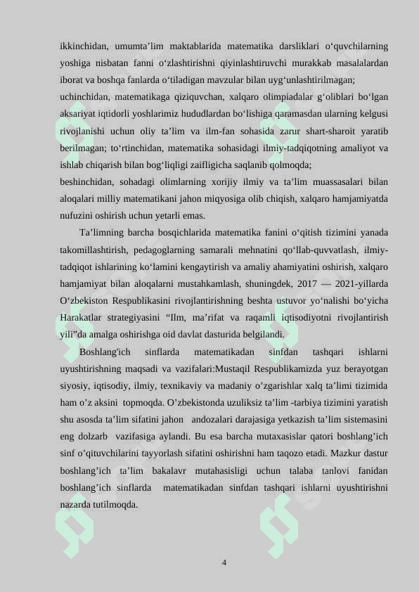 Boshlang’ich sinflarda matematikadan sinfdan tashqari ishlarni tashkil qilish 4