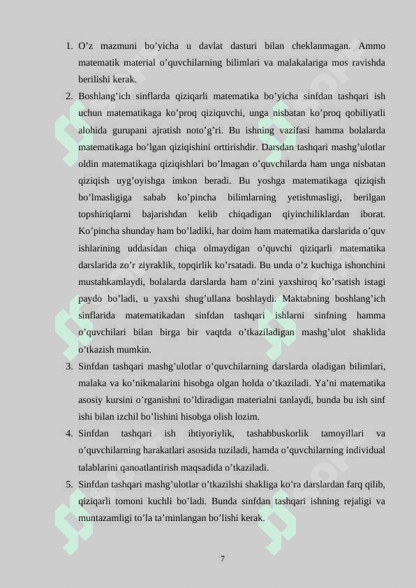 Boshlang’ich sinflarda matematikadan sinfdan tashqari ishlarni tashkil qilish 7