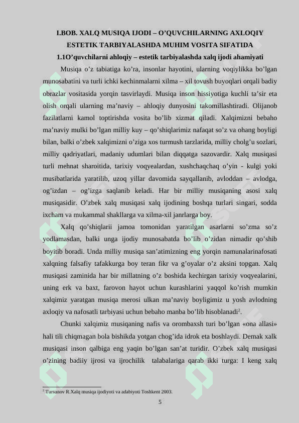 Umumiy o’rta ta’lim maktablari musiqa madaniyati fani darsliklarida o’zbek xalq musiqa ijodi 5