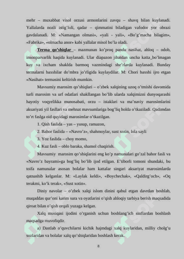Umumiy o’rta ta’lim maktablari musiqa madaniyati fani darsliklarida o’zbek xalq musiqa ijodi 8