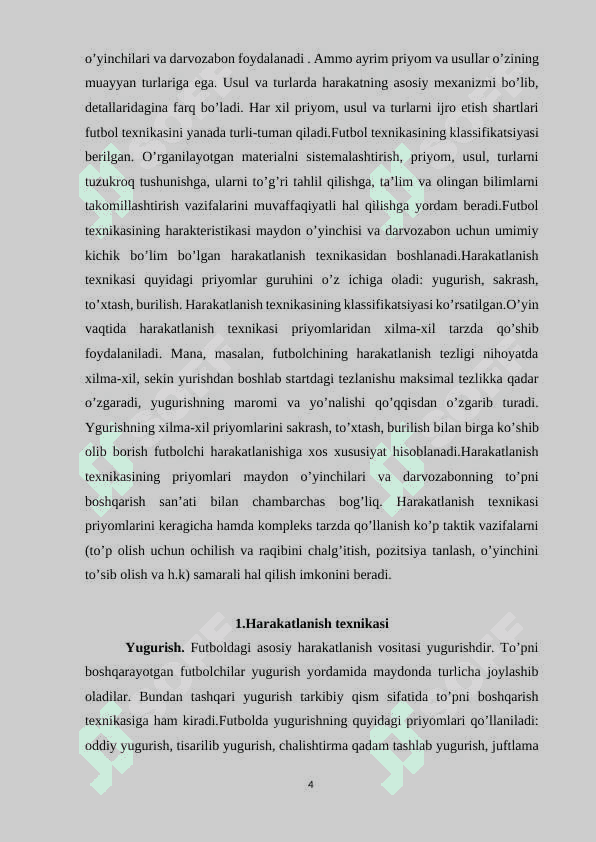 Futbolchilarning maxsus xarakatlari (yugurish, sakrash, to‘xtash, burilish) texnikasiga o‘rgatishning zamonaviy metodlari 4