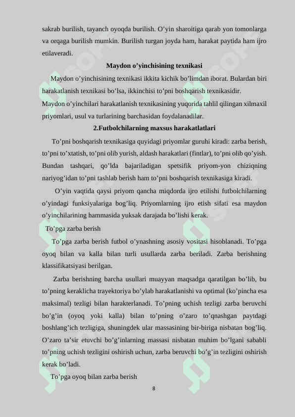 Futbolchilarning maxsus xarakatlari (yugurish, sakrash, to‘xtash, burilish) texnikasiga o‘rgatishning zamonaviy metodlari 8