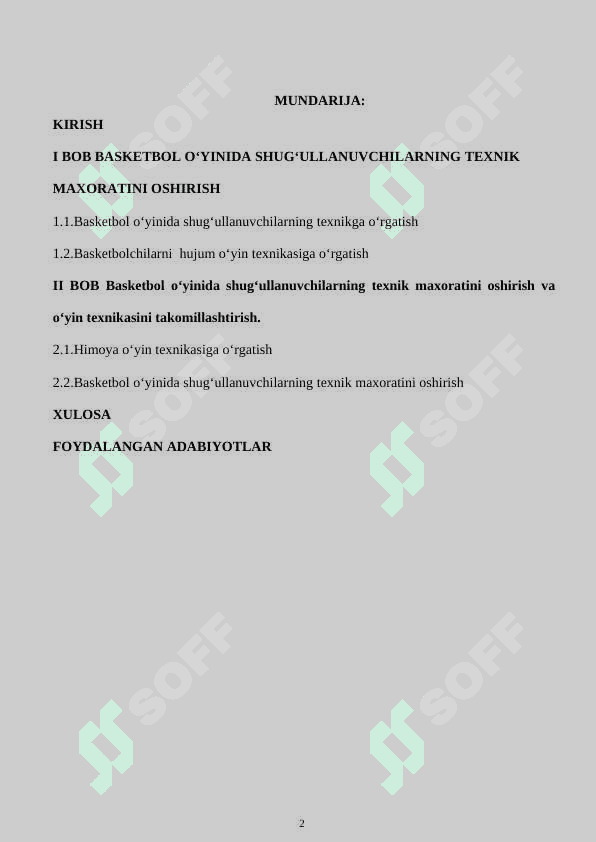 Basketbol oʻyinida shugʻullanuvchilarning texnik maxoratini oshirish va oʻyin texnikasini takomillashtirish 2
