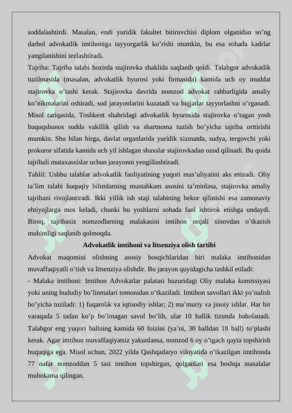 Advokat maqomini olish, to‘xtatib turish va tugatish 5
