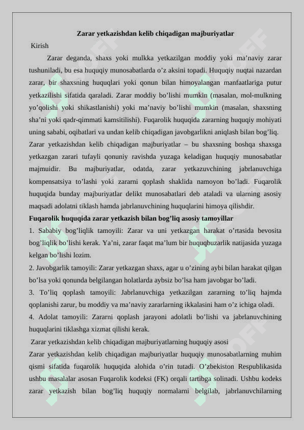 Zarar yetkazishdan kelib chiqadigan majburiyatlar 2