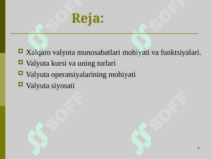 Xalqaro valyuta munosabatlari 2
