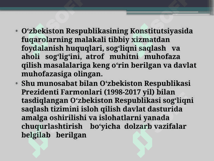Jamoat salomatligi va sogliqni saqlashni tashkil etish fani va uning asosiy vazifalari. Tibbiyot statistikasi asoslari 2