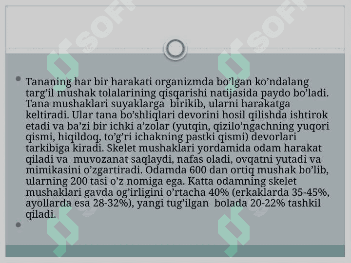 Ko‘krak mushaklari. Diafragma. Ularning yoshga qarab o‘zgarishi. Qorin mushaklari. Qorin to‘g‘ri mushagi qini. Oq chiziqni hosilbo‘lishi. Chov kanali. Ularning yoshga qarab o‘zgarishi 3