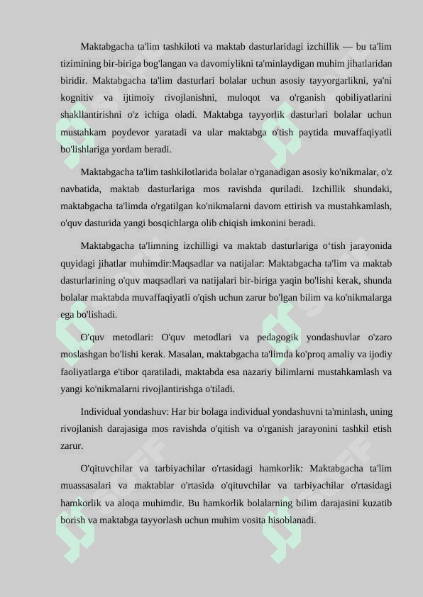 MAKTABGACHA TA'LIM TASHKILOTI VA MAKTAB DASTURLARIDAGI IZCHILLIK 4
