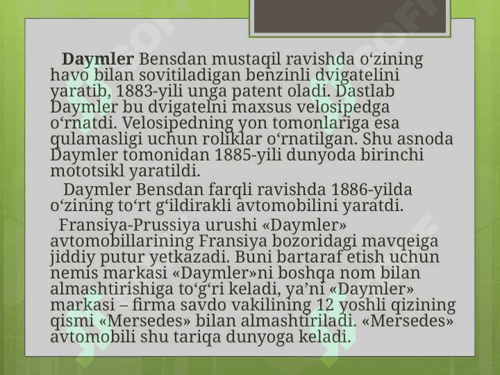 Prezintatsiya. Zamonaviy avtomobillarning rivojlanish bosqichlari 8