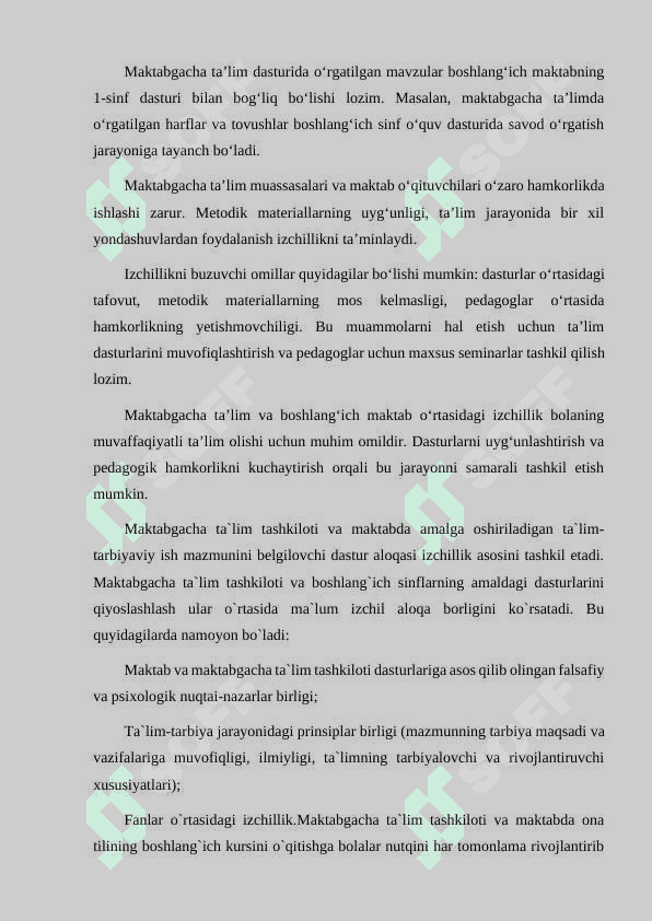 MAKTABGACHA TA'LIM TASHKILOTI VA MAKTAB DASTURLARIDAGI IZCHILLIK 3
