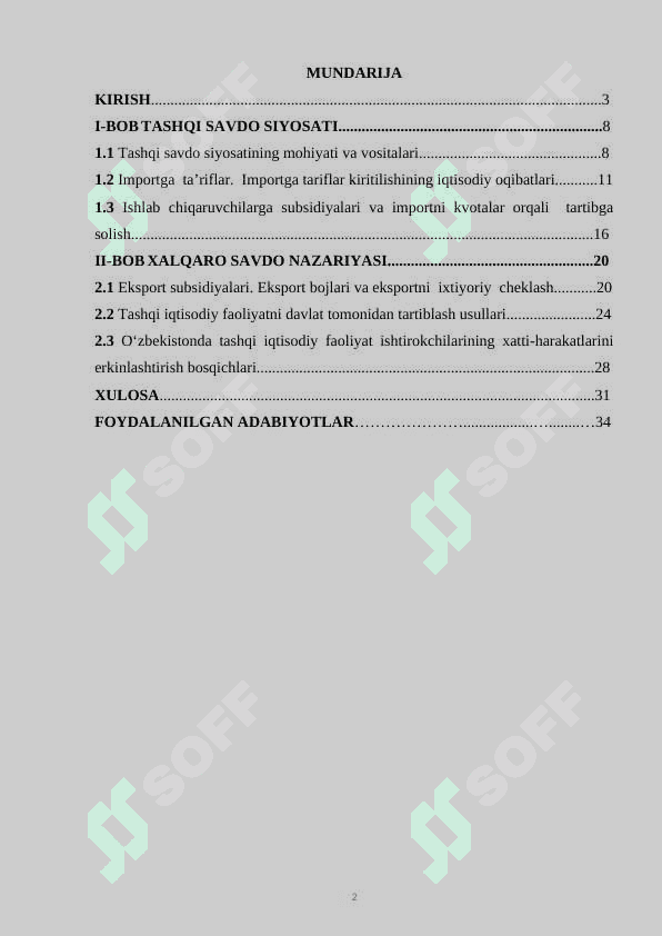 TASHQI SAVDO SIYOSATI KURS ISHI 2