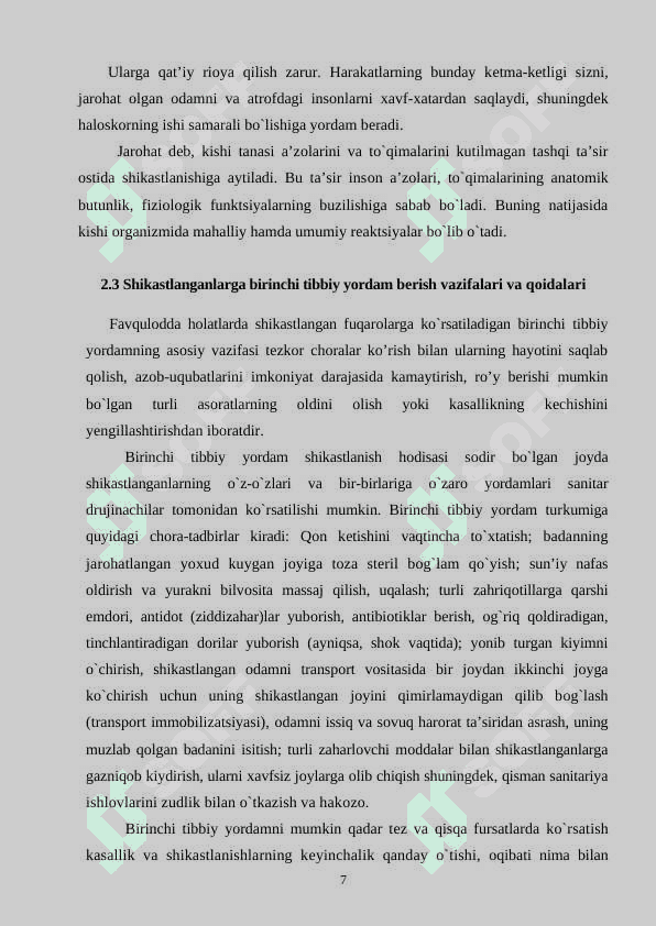 Kundalik turmushda sodir bo’ladigan favqulodda vaziyatlarda birinchi tibbiy yordam 7