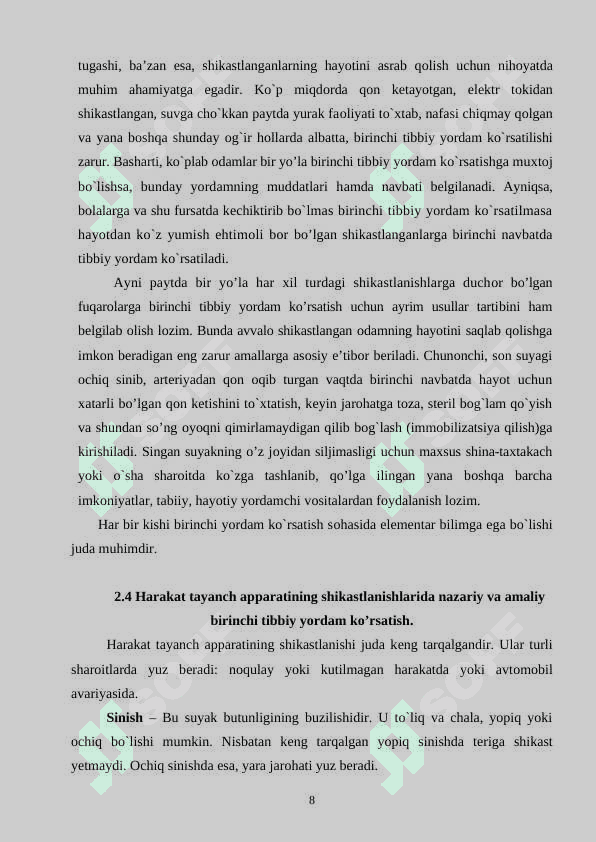 Kundalik turmushda sodir bo’ladigan favqulodda vaziyatlarda birinchi tibbiy yordam 8