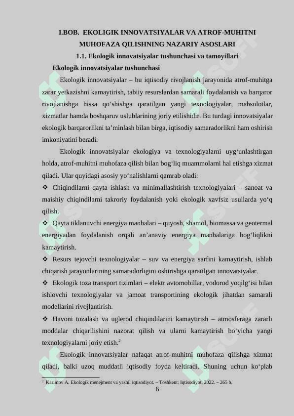 MAVZU: EKOLOGIK INNOVATSIYALAR VA ATROF MUHITNI MUHOFAZA QILISHDA YANGI YONDASHUVLAR 6
