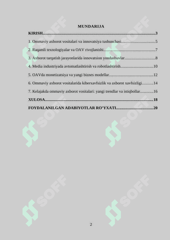Mavzu: Ommaviy axborot vositalarida innovatsiya jarayonlari 2
