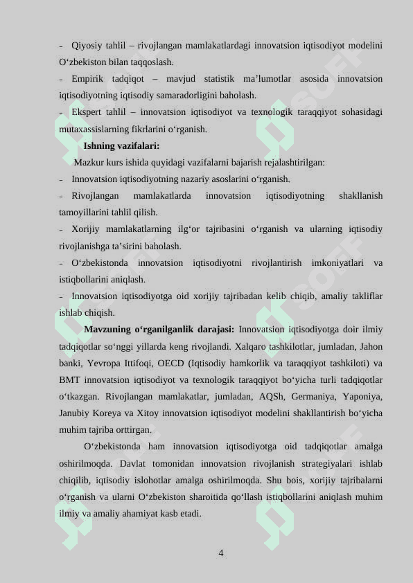 MAVZU: Xorijiy tajribada innovation iqtisodiyotning asosiy tamoyillari va ularni O'zbekistonda qo'llash imkoniyatlari. 4