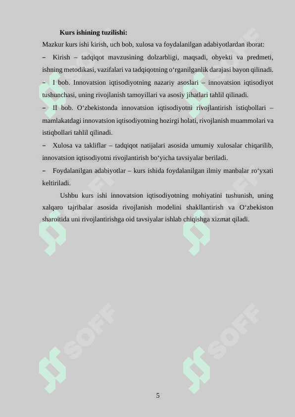 MAVZU: Xorijiy tajribada innovation iqtisodiyotning asosiy tamoyillari va ularni O'zbekistonda qo'llash imkoniyatlari. 5