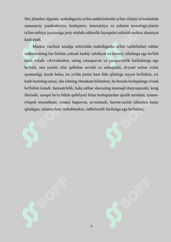 Ixtisoslashtirilgan maktabgacha ta'lim tashkilotlari va qo'shma tipdagi maktabgacha ta'lim tashkilotlarida pedagogik jarayonlarni nazorat qilish. 4