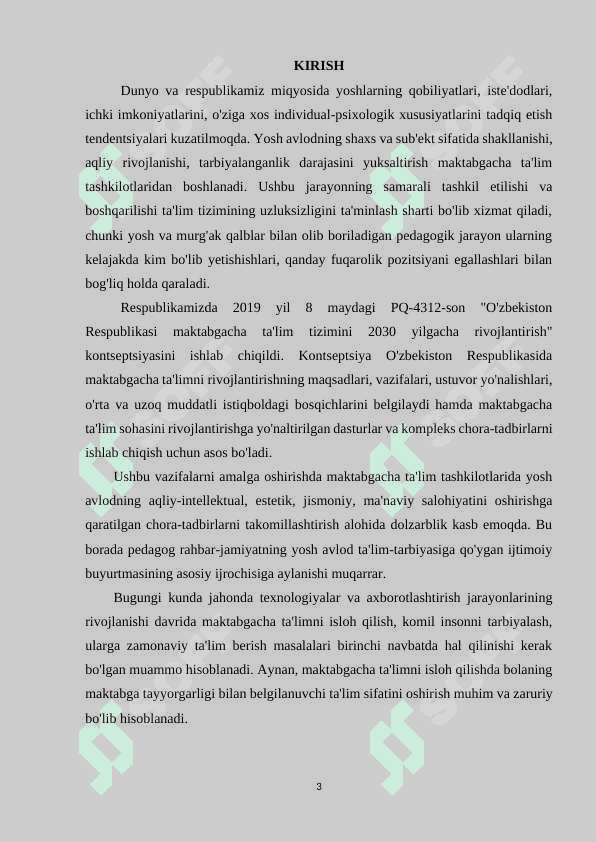 MAVZU : Ixtisoslashtirilgan maktabgacha ta'lim tashkilotlari va qo'shma tipdagi maktabgacha ta'lim tashkilotlarida pedagogik jarayonlarni nazorat qilish. 3