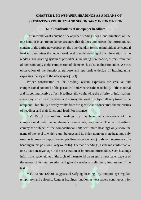 Newspaper headings and their characteristic 6