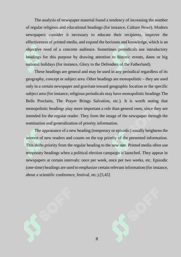 Newspaper headings and their characteristic 8