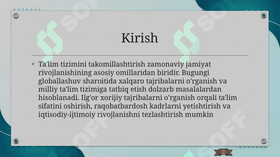 Ta'lim tizimini ilg'or xorijiy tajribalar asosida takomillashtirish 2