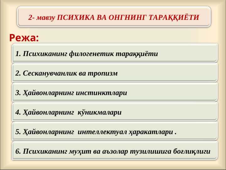 ПСИХИКА ВА ОНГНИНГ ТАРАҚҚИЁТИ