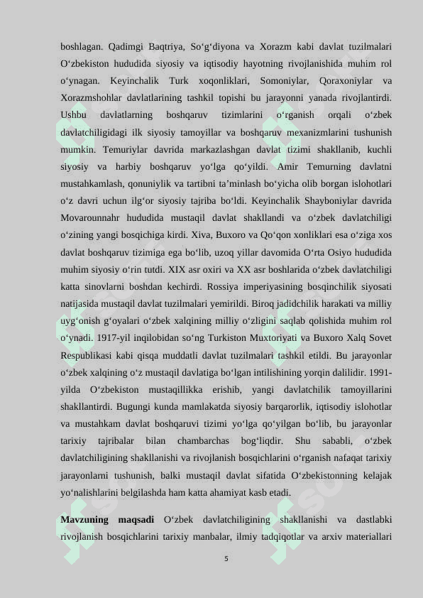 O'zbek davlatchilikining shakllanishi va daslabki taraqiyot bosqichlari 5