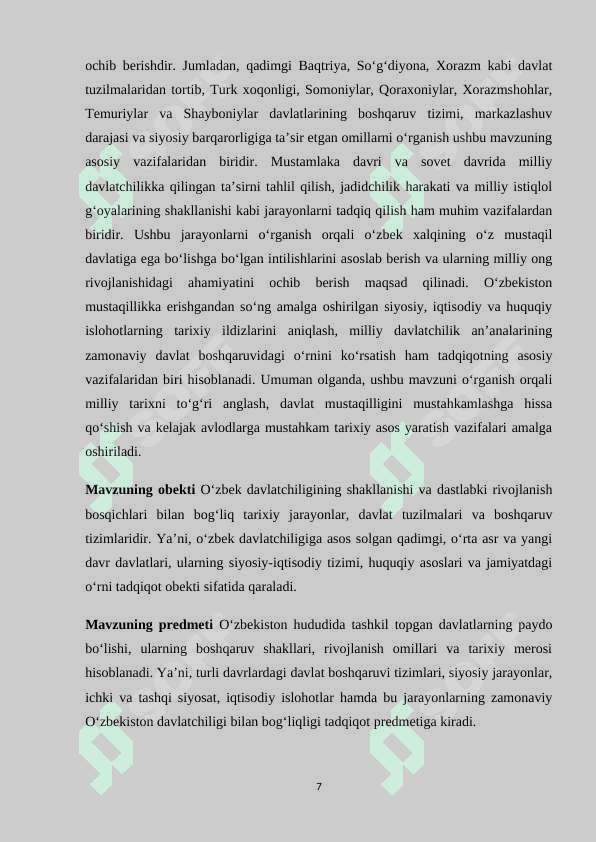 O'zbek davlatchilikining shakllanishi va daslabki taraqiyot bosqichlari 7