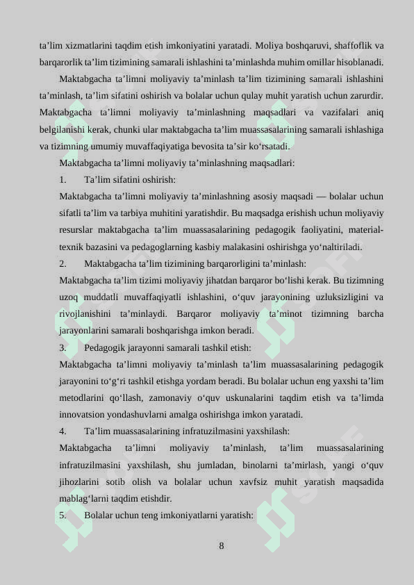 Maktabgacha ta’limni moliyaviy ta’minlashda rahbarning roli. 8